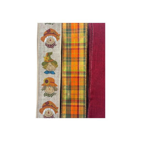 Fall Scarecrow Wreath Kit "Welcome Fall" Pumpkin Sign & Ribbons Bundle Set - Picture 4 of 5